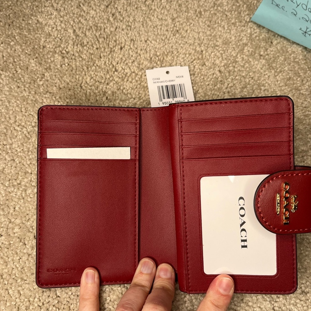 NWT Coach Cherry Red and Brown Signature medium corner zip Wallet - Picture 9 of 11